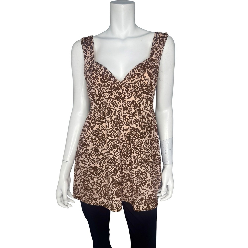 Vintage Y2K Babydoll Tank Top M Floral Stretch Tie Back Fairy Grunge Boho Artsy